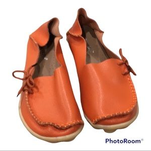 Kunsto orange leather loafer minimal wear with side ties size 43/265